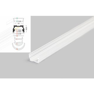 2 Meter LED Aluprofil Einputz Flach weiß lackiert ohne Abdeckung Serie M