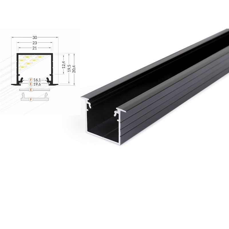 LED Alu Profile Einbauprofil / Flügel-Profil eloxiert für 16mm LED