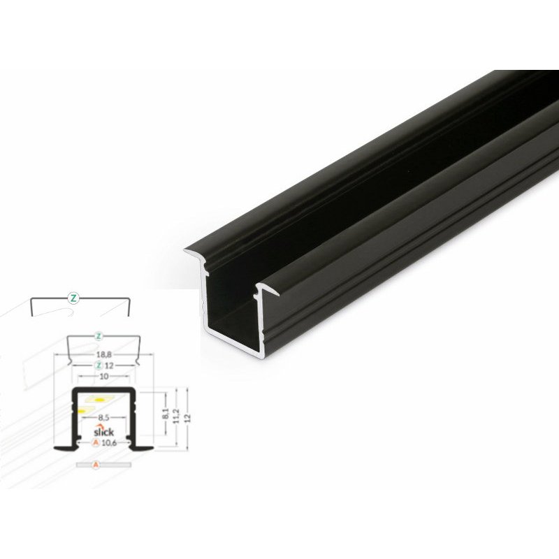 2 Meter LED Alu Profil Einbau 10mm Serie ECO schwarz eloxiert, 23,92 €