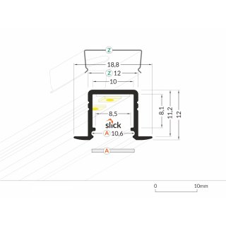4 Meter LED Alu Profil Einbau 10mm Serie ECO weiss lackiert